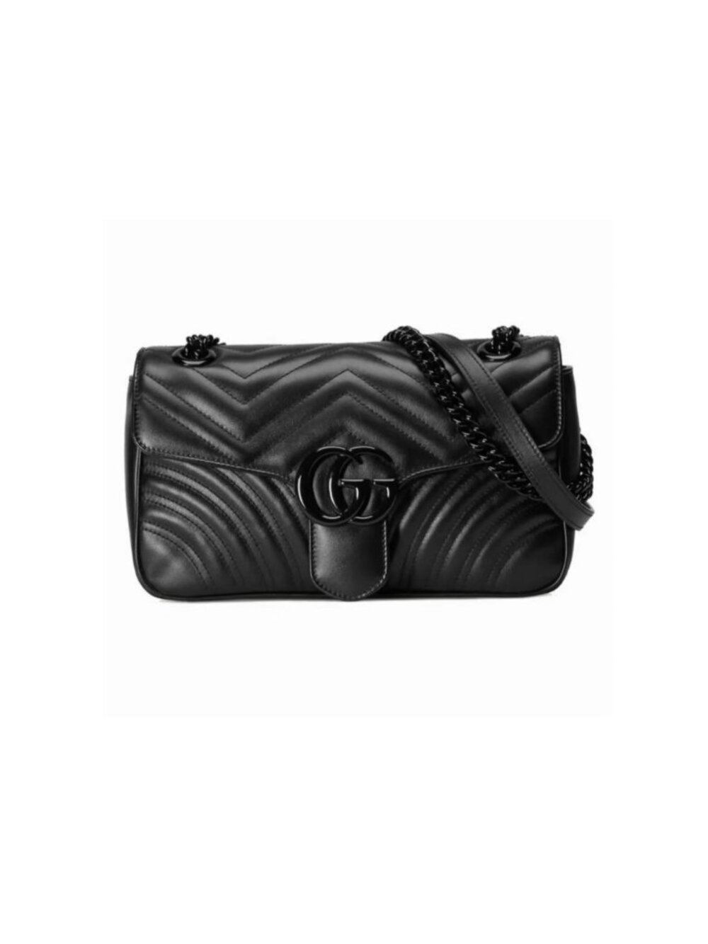 Gucci GG Marmont Matelasse Monochrome Calfskin Medium Shoulder Bag Solid Black 4